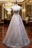 A-Line Gray Sequins Beading Evening Prom Dress