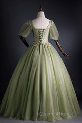 A Line Green Applique Evening Prom Dress Sweet Tulle Birthday Party Dress