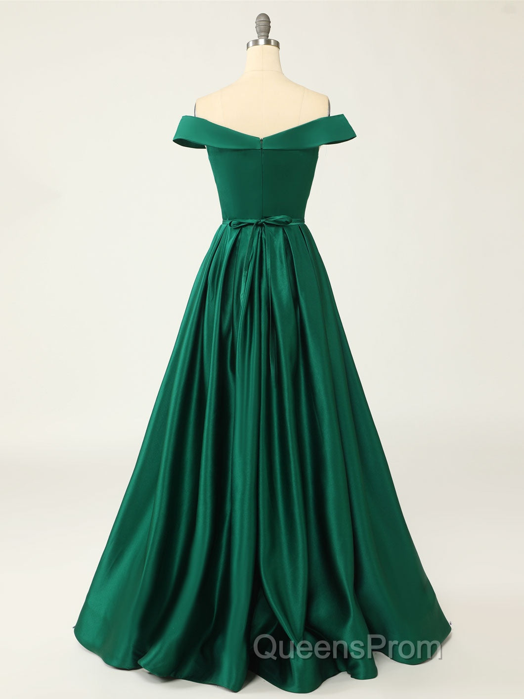 A-Line Green Off Shoulder Long Evening Prom Dress, Green Formal Evening Dress Secondary image