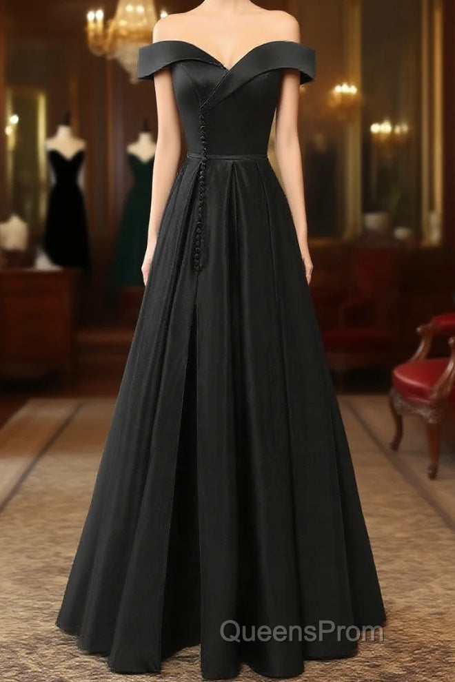 A-Line Green Off Shoulder Long Evening Prom Dress, Green Formal Evening Dress Main image