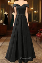 A-Line Green Off Shoulder Long Evening Prom Dress, Green Formal Evening Dress