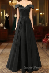 A-Line Green Off Shoulder Long Evening Prom Dress, Green Formal Evening Dress