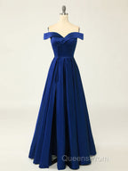A-Line Green Off Shoulder Long Evening Prom Dress, Green Formal Evening Dress