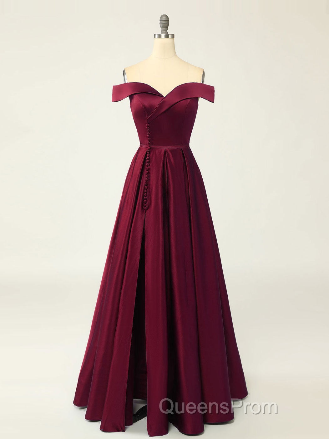 A-Line Green Off Shoulder Long Evening Prom Dress, Green Formal Evening Dress