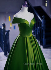 A-Line Green Satin Floor Length Party Dress, Green Long Evening Dress