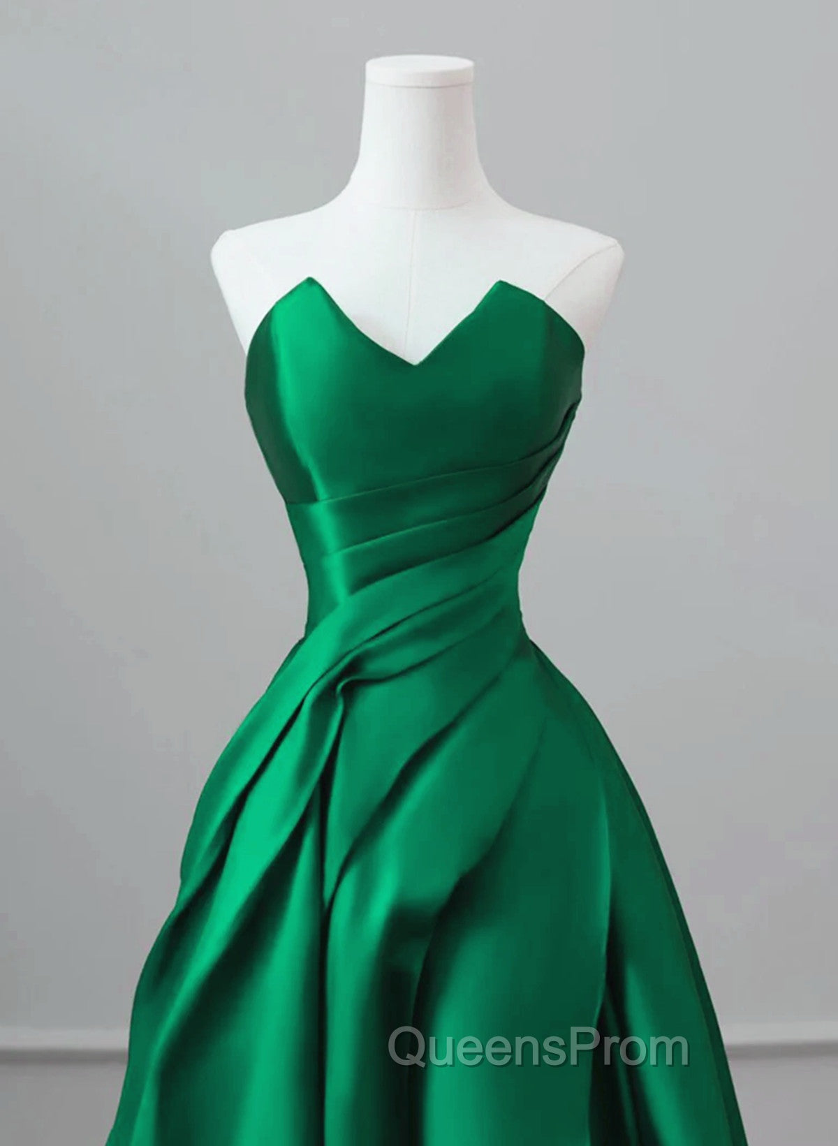 A-line Green Satin Lace-up Floor Length Party Dress, Green Satin Evening Prom Dress Secondary image