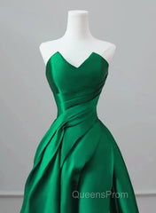 A-line Green Satin Lace-up Floor Length Party Dress, Green Satin Evening Prom Dress