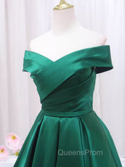 A-line Green Satin Sweetheart Evening Dress, Green Long Evening Dress Evening Prom Dress