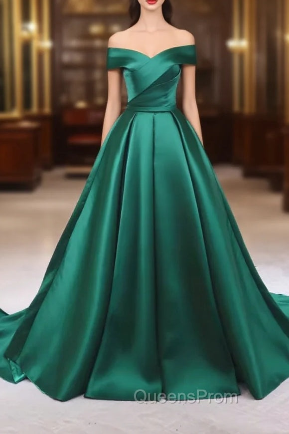 A-line Green Satin Sweetheart Evening Dress, Green Long Evening Dress Evening Prom Dress Main image