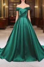 A-line Green Satin Sweetheart Evening Dress, Green Long Evening Dress Evening Prom Dress