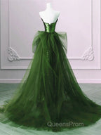 A-Line Green Sequins And Tulle Long Party Dress, Green Evening Dress Evening Dress