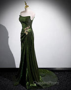 A-line Green Sequins Mermaid Long Party Dress, Mermaid Sequins Green Evening Prom Dress