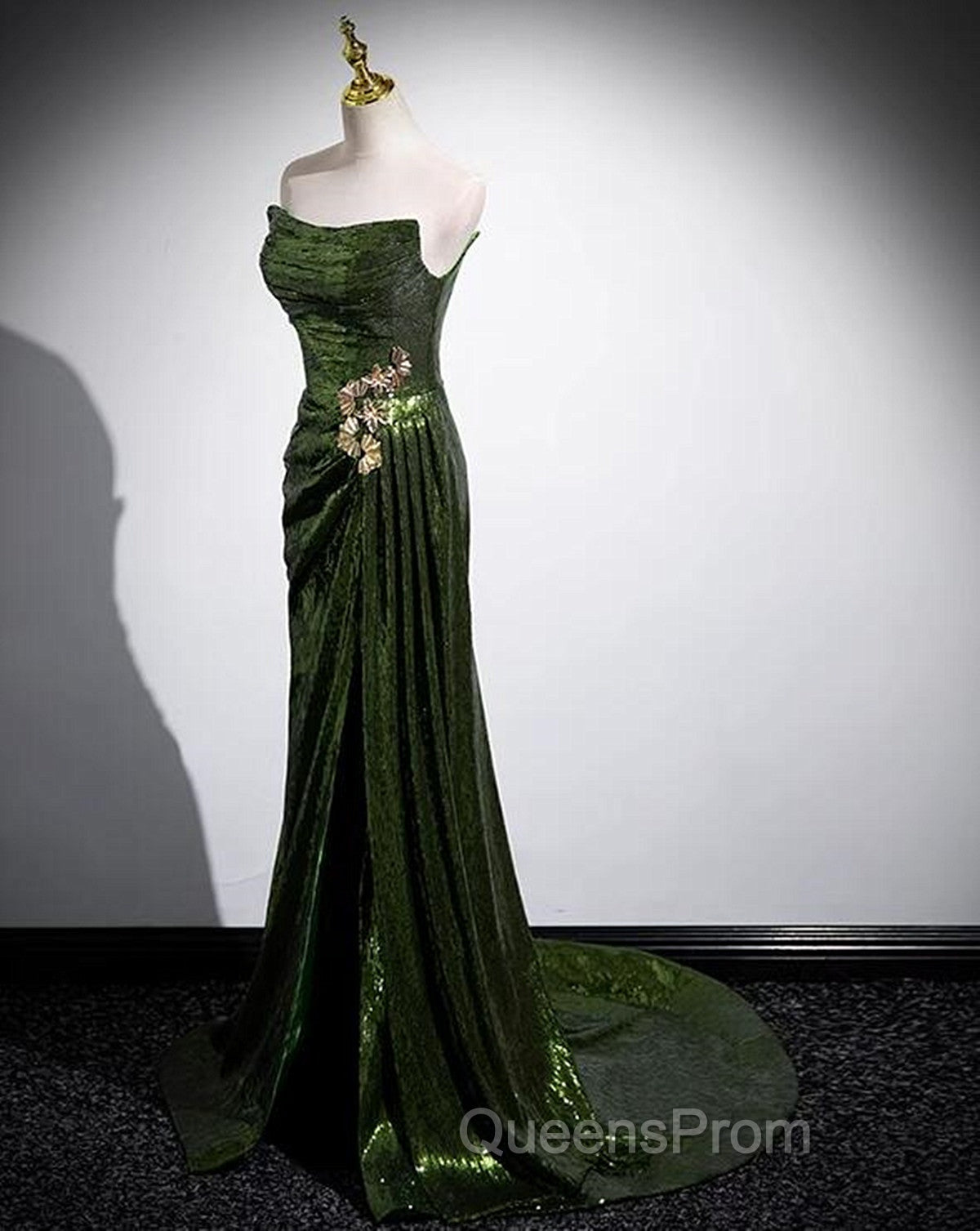 A-line Green Sequins Mermaid Long Party Dress, Mermaid Sequins Green Evening Prom Dress
