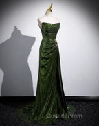 A-line Green Sequins Mermaid Long Party Dress, Mermaid Sequins Green Evening Prom Dress