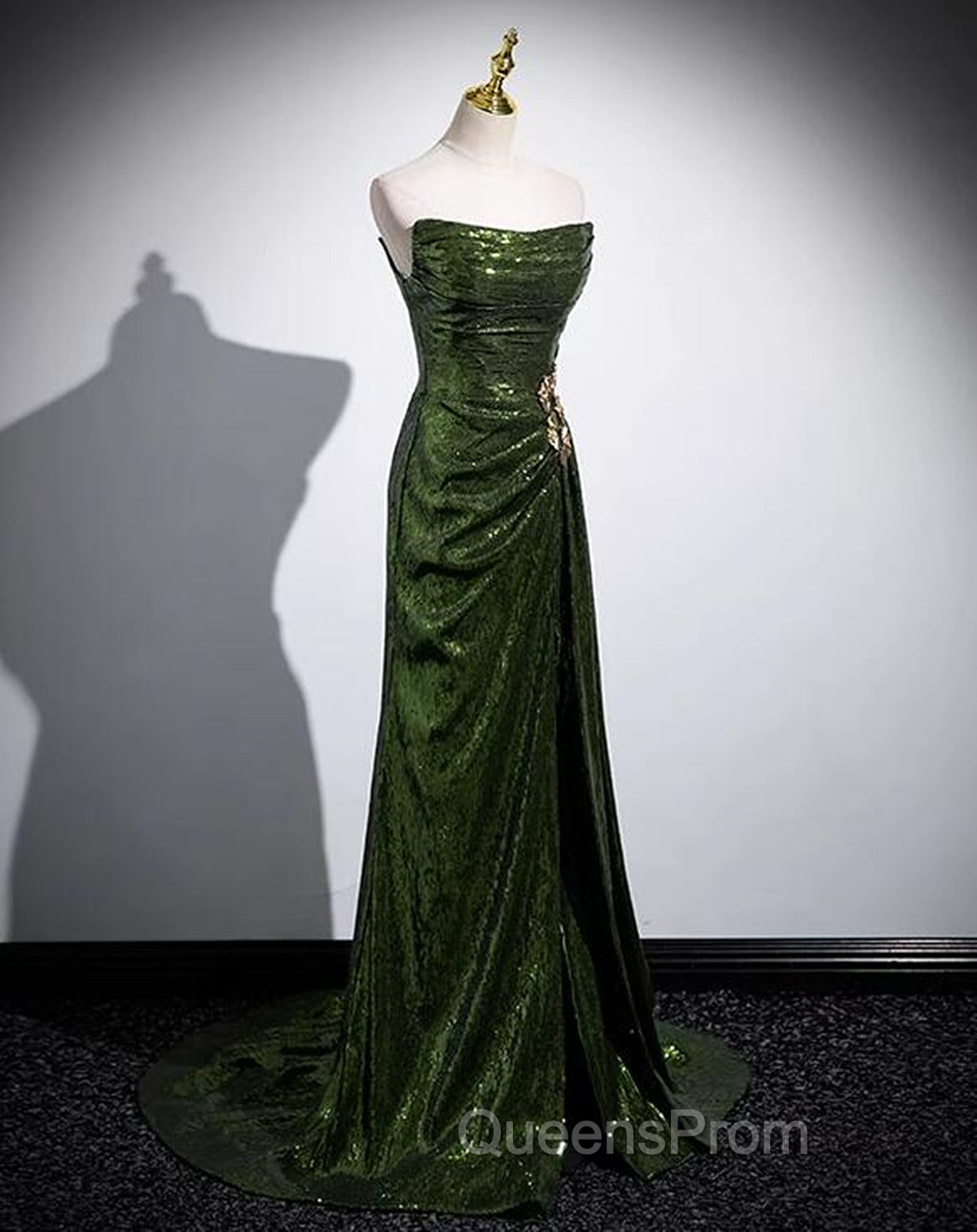 A-line Green Sequins Mermaid Long Party Dress, Mermaid Sequins Green Evening Prom Dress