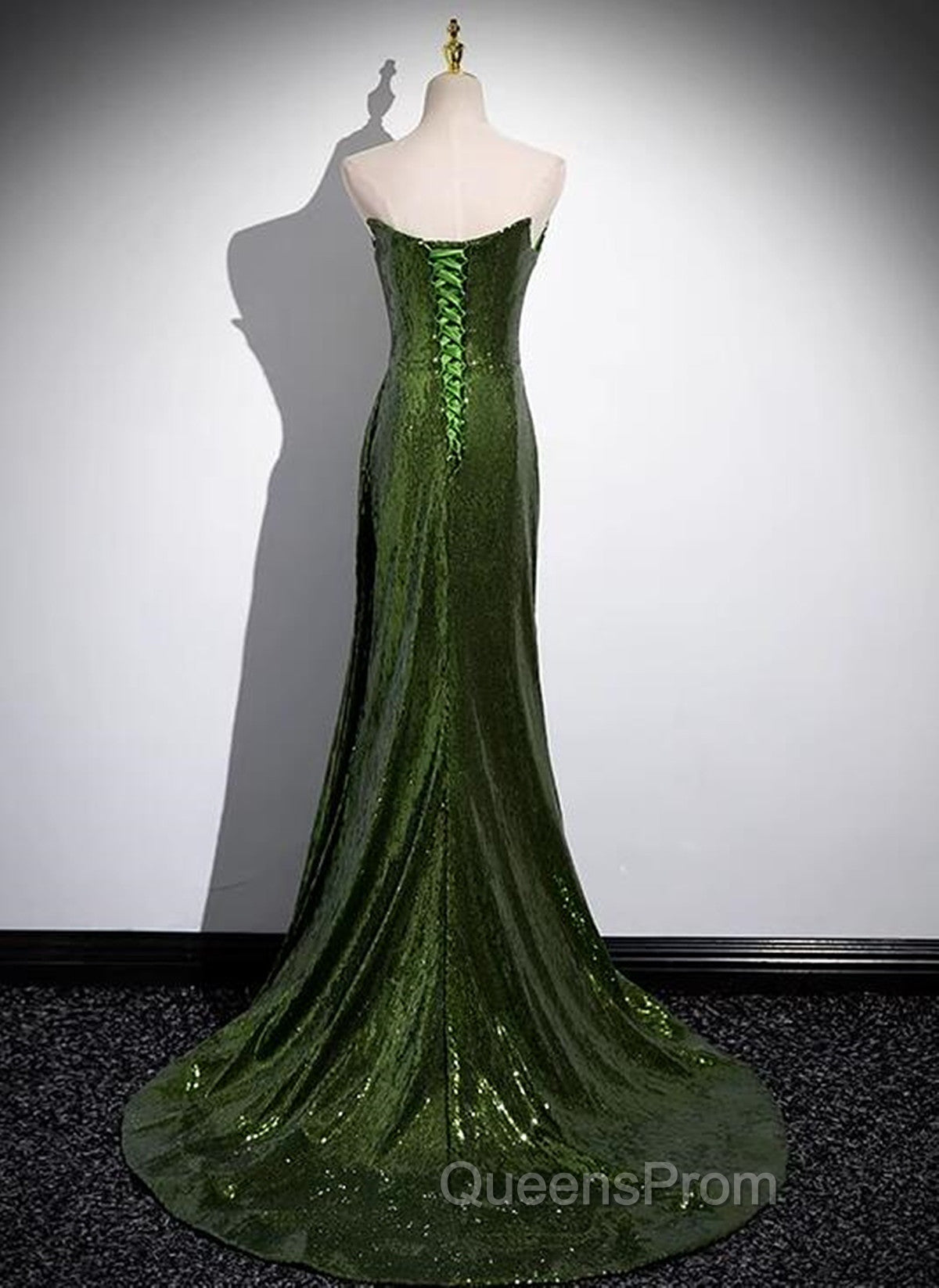 A-line Green Sequins Mermaid Long Party Dress, Mermaid Sequins Green Evening Prom Dress