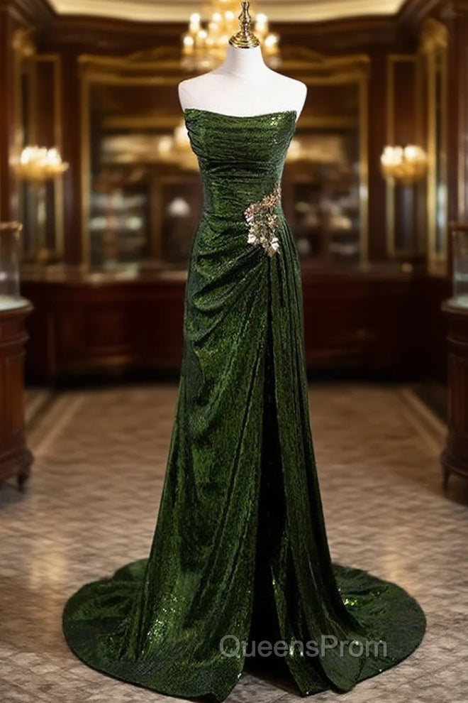 A-line Green Sequins Mermaid Long Party Dress, Mermaid Sequins Green Evening Prom Dress Main image