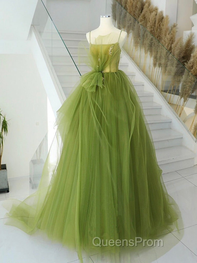 A-Line Green Tulle Long Evening Prom Dress, Green Tulle Long Evening Dress Secondary image