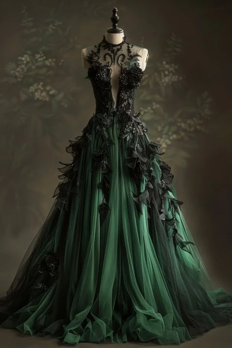 A Line Green Tulle Long Classy Prom Dress Classy Applique Classy Evening Dress Secondary image