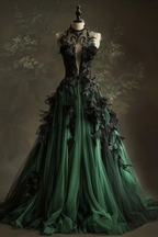 A Line Green Tulle Long Classy Prom Dress Classy Applique Classy Evening Dress