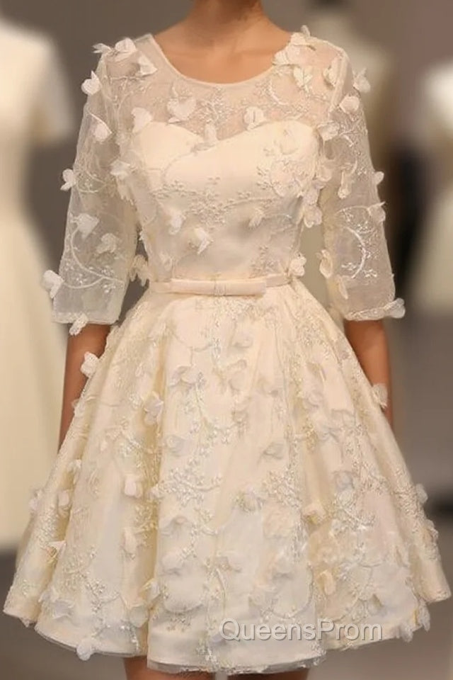 A-Line Half Sleeves Tulle Homecoming Dress With Appliques Main image
