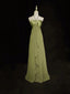 A-Line Halter Chiffon And Satin Long Party Dress, Green Low Back Classy Prom Dress