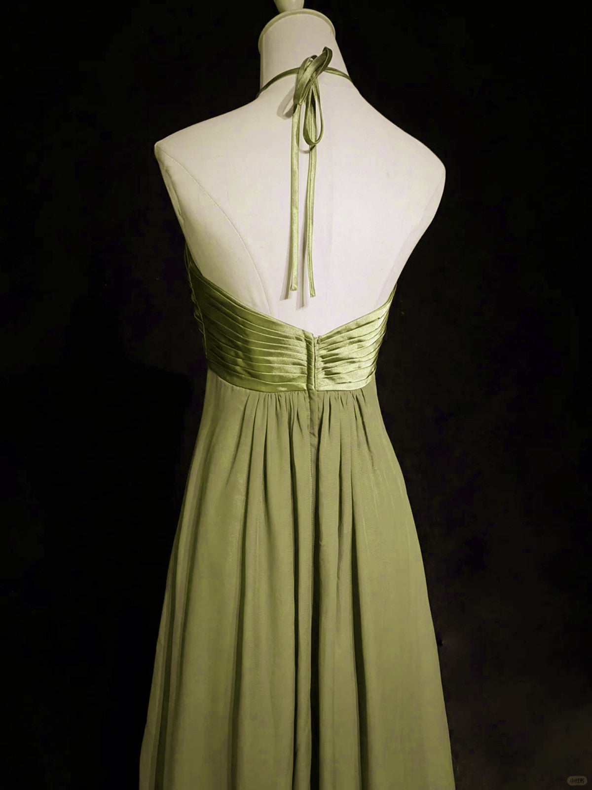 A-Line Halter Chiffon And Satin Long Party Dress, Green Low Back Classy Prom Dress Secondary image