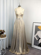 A-line Halter Ruffles Floor-Length Dress
