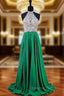A-line Halter Sleeveless Beaded Floor Length Chiffon Evening Prom Dress