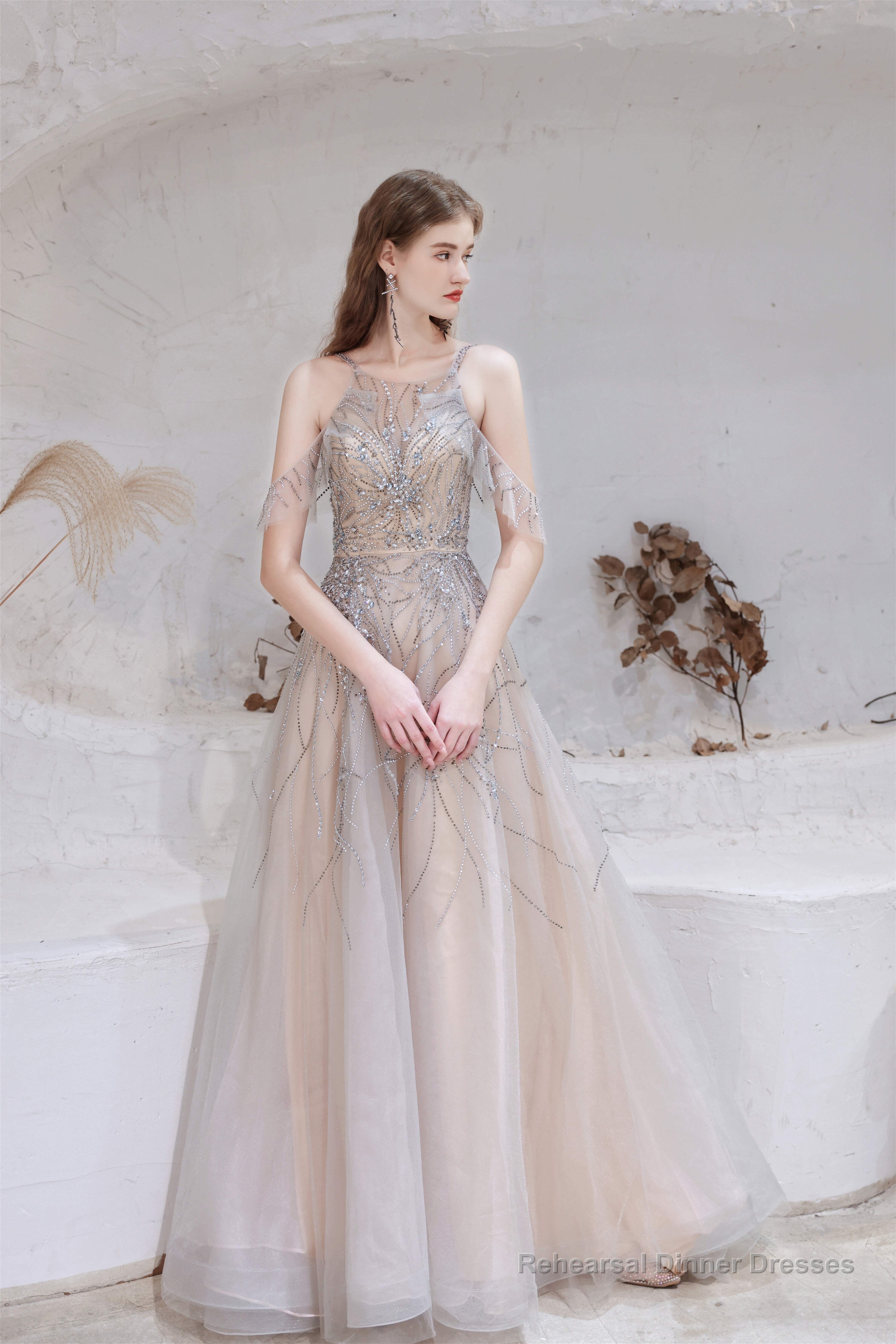 A-Line Heavily Beading Tulle Prom Dresses Main image