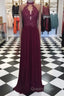 A Line High Neck Lace Long Evening Prom Dress, Lace Evening Dress