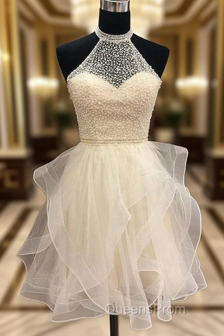 A-line High-Neck Sleeveless Organza Short/Mini Homecoming Dress With Beading Main image