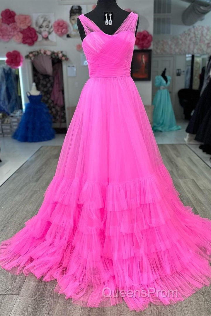 A line Illusion V Neck Layers Tulle Evening Prom Dress Secondary image