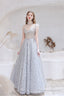 A Line Jewel Neck Floor Length Sleeveless Zipper Prom Dresses