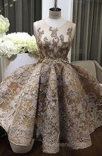 A-Line Jewel Sleeveless Short Evening Prom Dress With Lace Appliques