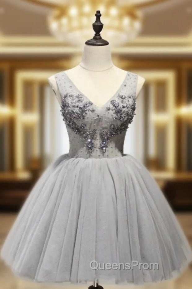 A-Line Lace Beaded Cocktail Dress V-Neck Homecoming Dress