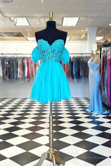 A Line Lace Off the Shoulder Homecoming Dress with Appliques