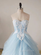 A-Line Lace Sweetheart Neck Blue Long Evening Prom Dress