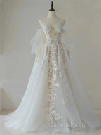 A-Line Lace Tulle Long Evening Prom Dress Bride Gown