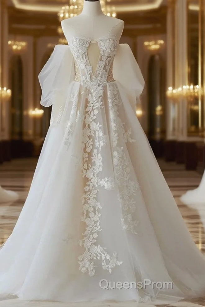 A-Line Lace Tulle Long Evening Prom Dress Bride Gown Wedding Dress Beautiful