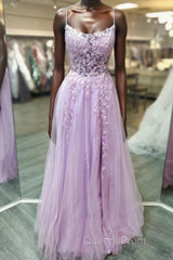 A Line Lavender Lace Long Evening Prom Dress, Lilac Lace Formal Dress, Lavender Evening Dress