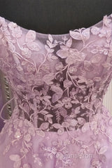 A Line Lavender Lace Long Evening Prom Dress, Lilac Lace Formal Dress, Lavender Evening Dress