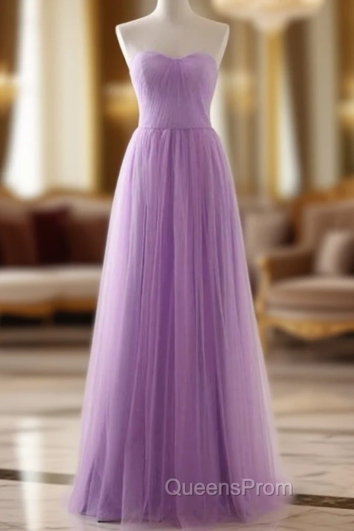 A-Line Lavender Tulle Sweetheart Neck Simple Evening Prom Dress Main image