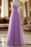 A-Line Lavender Tulle Sweetheart Neck Simple Evening Prom Dress