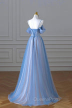 A-line Light Blue and Pink Long Evening Dress, Blue Party Dress Evening Prom Dress