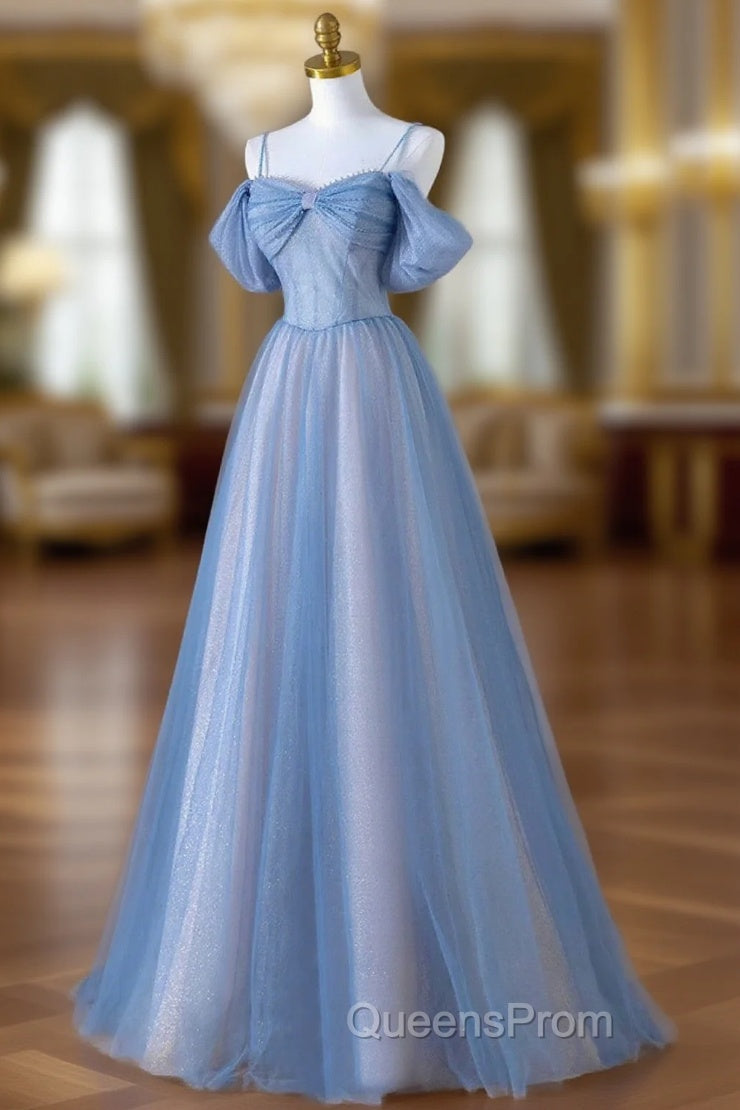 A-line Light Blue and Pink Long Evening Dress, Blue Party Dress Evening Prom Dress Main image