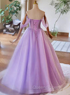 A-Line Light Purple Sweethart Lace Applique Party Dress, Purple Long Evening Prom Dress