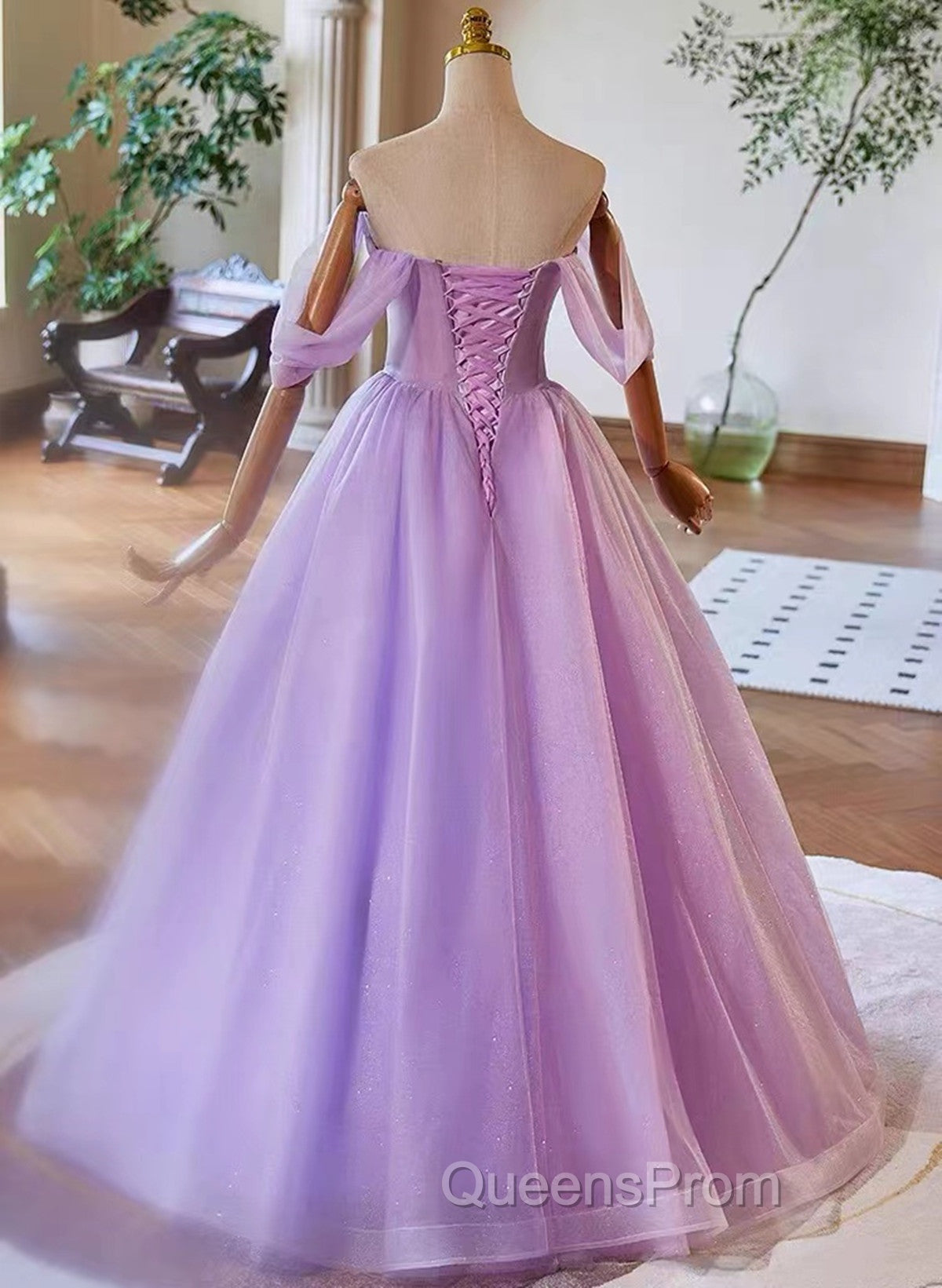 A-Line Light Purple Sweethart Lace Applique Party Dress, Purple Long Evening Prom Dress