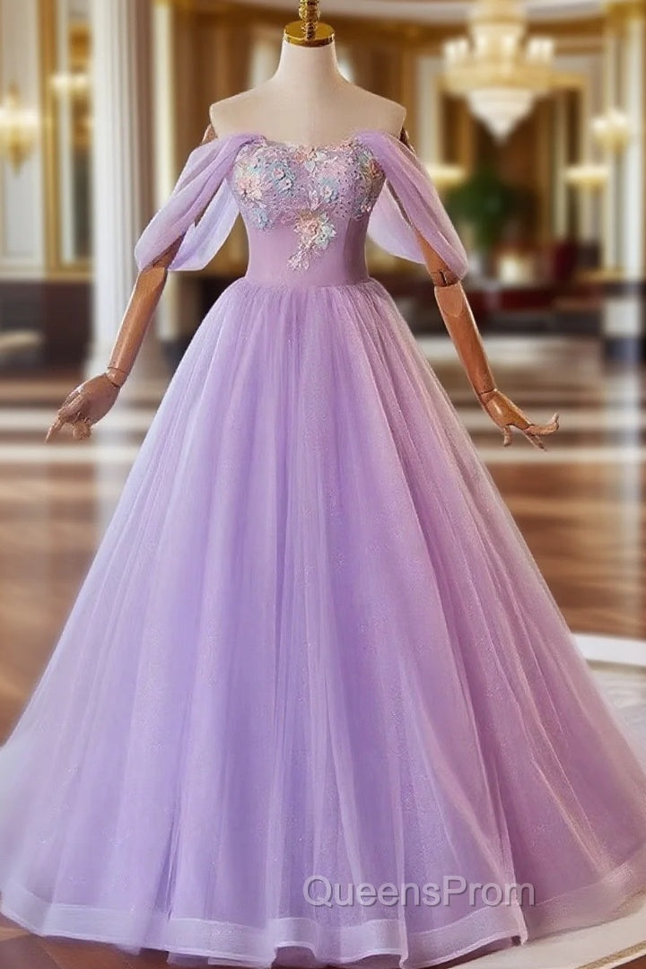 A-Line Light Purple Sweethart Lace Applique Party Dress, Purple Long Evening Prom Dress Main image