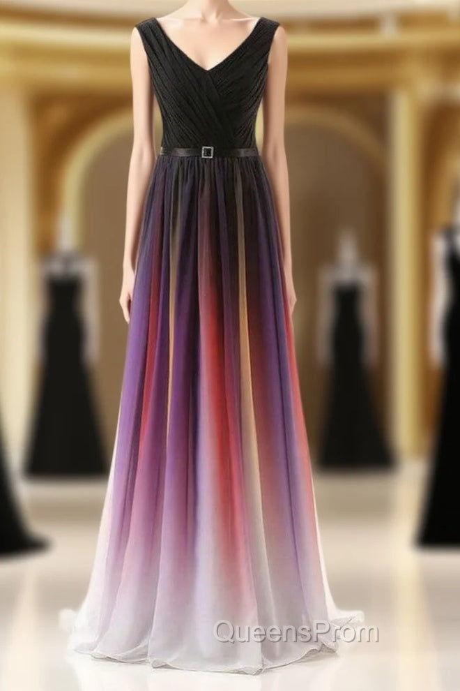 A-Line Long Floor Length Chiffon V-neck Pleats Bridesmaid Dress Main image